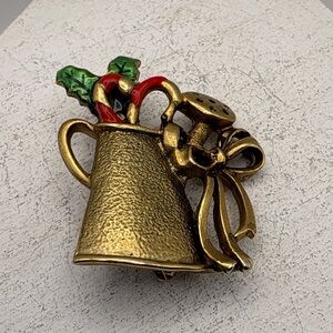 DaneCraft Gold and Red Watering Can Brooch